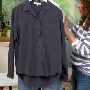 Side Stitch button shirt w/frayed hem Gray Medium EUC